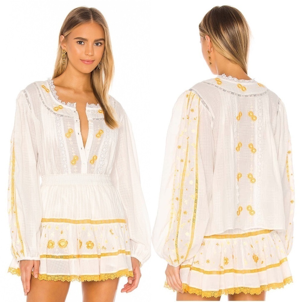 LoveShackFancy Ventura Top Antique White Button Up Shirt